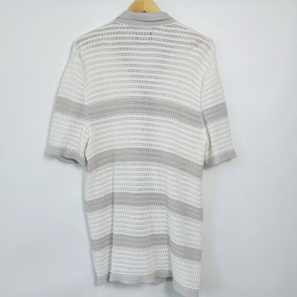 Abercrombie Fitch Open Knit Button Up Sweater Womens XL Tall Ivory Beige Striped - Picture 3 of 7